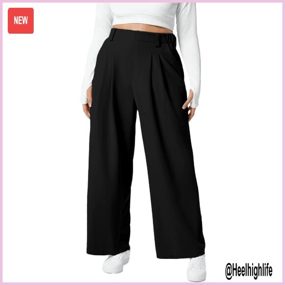 Plus Size Wide Leg Dress Pants Elastic High Waisted Palazzo Trousers -  threedaughtersproperties.com